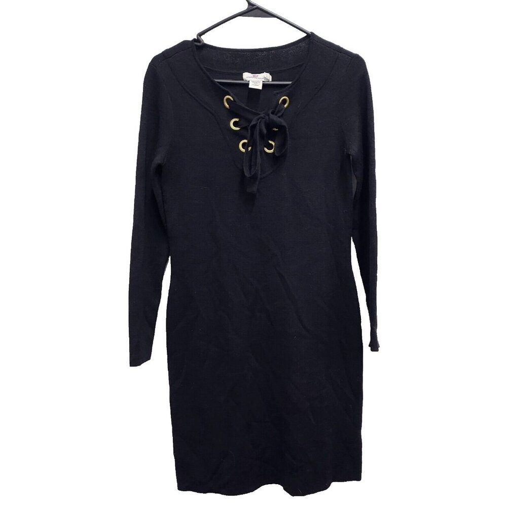 Vineyard Vines Womens Wool Sweater Dress XS Black Lace Up Long‎ Sleeve Preppy
